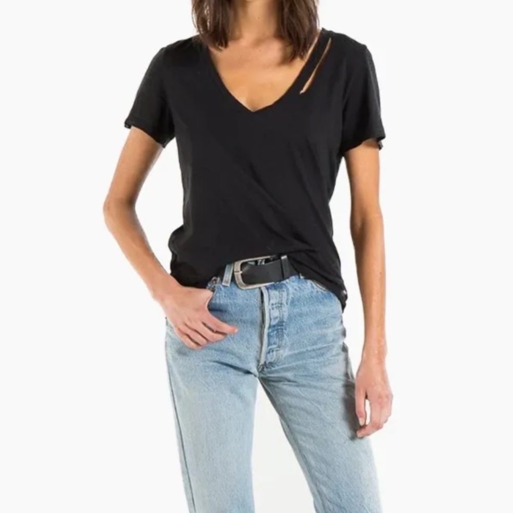 Women’s n:Philanthropy Black Ringo Cut V-Neck Tee - Picture 4 of 5